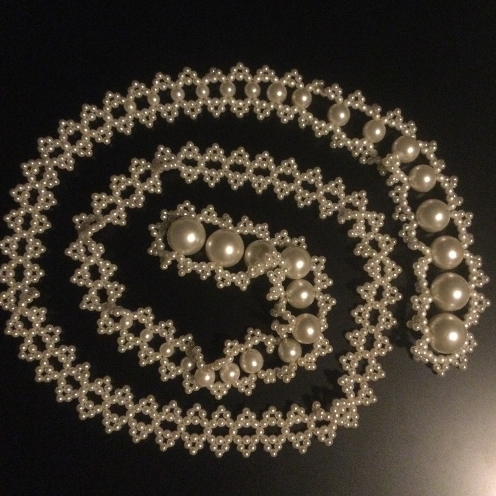 Vintage 1950’s faux pearl woven lariat necklace